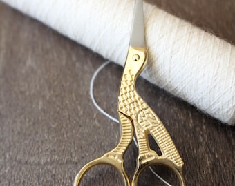 Gold-Plated Stork Scissors • Small Golden Bird Sewing Scissors • Gift for Seamstress and Quilters