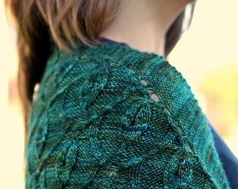 Patrón de tejido para chal de cables y hojas • Patrón de tejido para jardín secreto en PDF • Patrón de tejido intermedio