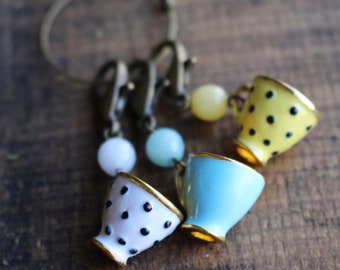 Teacup Progress Keeper Trio • Enameled Stitch Markers • Knitting Gift for Grandma