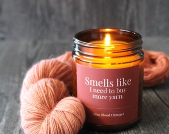 Blood Orange Candle For Knitters • 9 oz or 4 oz Amber Glass Jar • Funny Gift Idea For Knitters