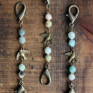 Swallow in Flight Scissor Chain • Handmade Quilting Accessory • Blue and Gold Accessory Chain  •  Handmade Gift for a Tailor or Seamstress