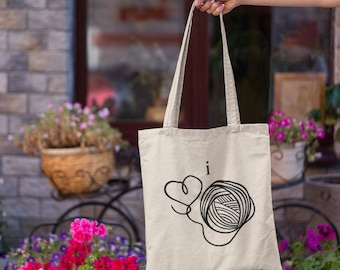 I Heart Yarn Tote • Cotton Canvas Yarn Bag • Gift For Knitter or Crocheter • Craft Project Bag