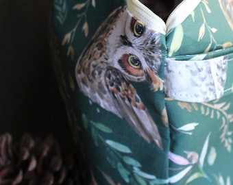 Owl Friends Zippered Project Pouch • Large Cotton Project Bag For Knitting and Sewing • Woodland Owl • Gift Idea For Knitters