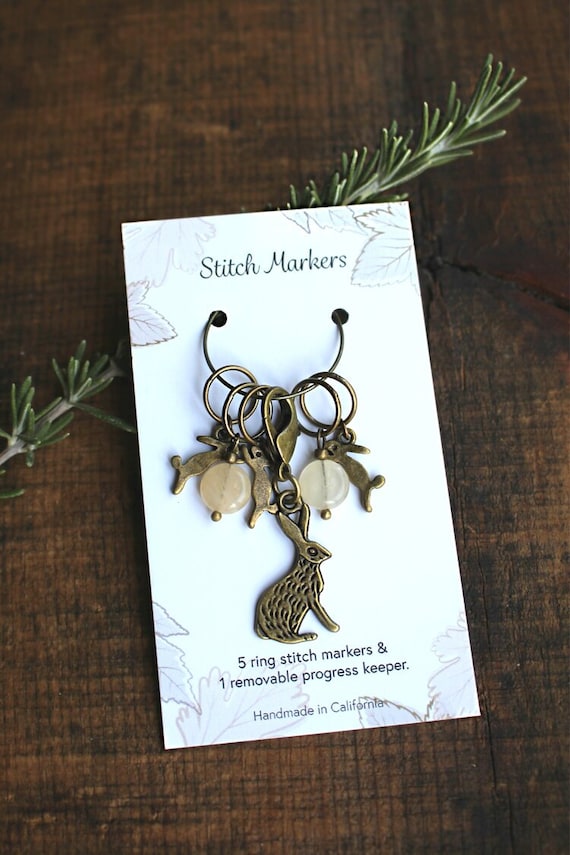 Woodland Rabbit Stitch Marker Set for Knitting  •  Stitch Markers Set  •  Unique Knitting Gift  •  Ring Markers and One Progress Keeper