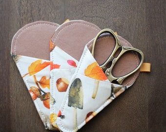 Squirrel & Acorn Scissor Sleeve • Handsewn Case for Embroidery Scissors with Magnet and Pocket • Woodland Quilting Gift