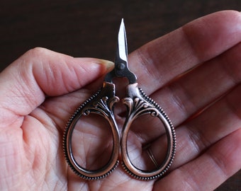 Mini Embroidery Scissors • Vintage Style Ornate Design in Antique Gold or Copper Finish • Unique Gift for Embroiderers and Sewists