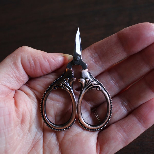 Mini Embroidery Scissors • Vintage Style Ornate Design in Antique Gold or Copper Finish • Unique Gift for Embroiderers and Sewists