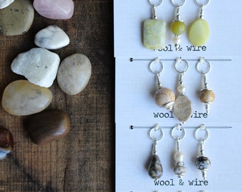 Stitch Marker Jewelry • Wool & Wire / Gemstone and Pearl Stitch Markers (Set of 3) • Unique Knitting Gift for Women