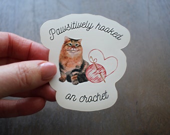 Adicta al crochet • Vinilo adhesivo para tejedores • Regalo divertido para amantes de los gatos