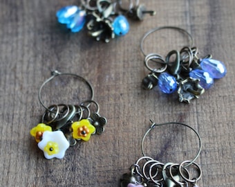 April Showers Bring May Flowers Stitch Marker Sets  •  Flowers and Raindrops Stitch Markers • Cute Knitting Gift