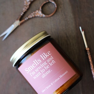 Citrus & Cotton Blossom Candle For Sewing • 9 oz or 4 oz Amber Glass Jar • Funny Introvert Gift Idea