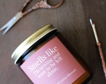 Citrus & Cotton Blossom Candle For Sewing • 9 oz or 4 oz Amber Glass Jar • Funny Introvert Gift Idea For Quilter or Seamstress