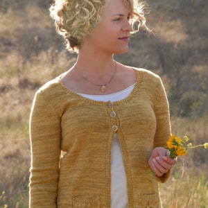 Women&#39;s Cardigan Pattern with Pockets • Wildflower Knitting Pattern PDF • Intermediate Knit Pattern
