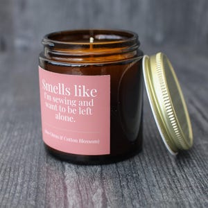 Citrus & Cotton Blossom Candle For Sewing • 9 oz or 4 oz Amber Glass Jar • Funny Introvert Gift Idea
