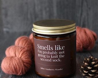 Cranberry Woods Candle For Knitters • 9 oz or 4 oz Amber Glass Jar • Funny Knitting Gift Idea