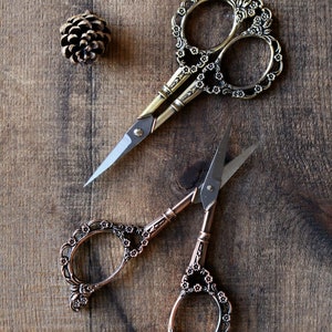 Victorian Scrollwork Embroidery Scissors • Antique Style Quilting Scissors in Copper and Gold Finish • Beautiful and Unique Embroidery Gift