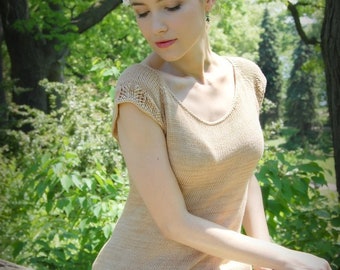 Women's Top Knitting Pattern with Lace Flutter Sleeves • Adult Spring Garden Tee Knitting Pattern PDF • Intermediate Knit Pattern