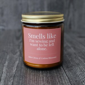 Citrus & Cotton Blossom Candle For Sewing • 9 oz or 4 oz Amber Glass Jar • Funny Introvert Gift Idea