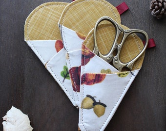 Autumn Harvest Scissor Sleeve • Handsewn Case for Embroidery Scissors with Magnet and Pocket • Handmade Quilting Gift