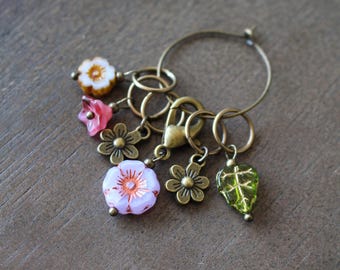 Springtime Stitch Markers • Floral Knitting Accessory • Handmade Unique Spring Knitting Gift With Flowers and Leaves