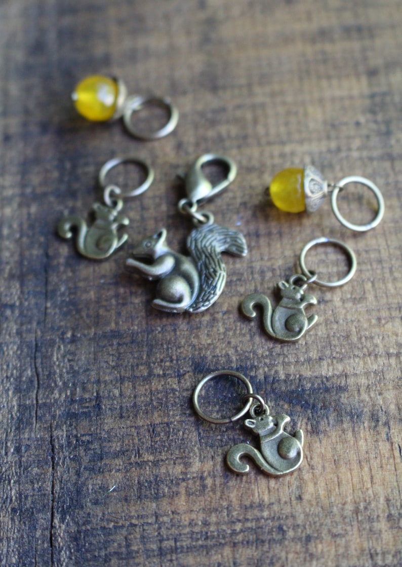 Squirrel & Acorn Stitch Markers • Woodland Inspired Knitting Accessory • Handmade Unique Forest Knitting Gift Idea For Mom
