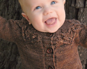 Oak Leaf Baby Cardigan Knitting Pattern • Little Oak Knitting Pattern PDF • Intermediate Knit Pattern