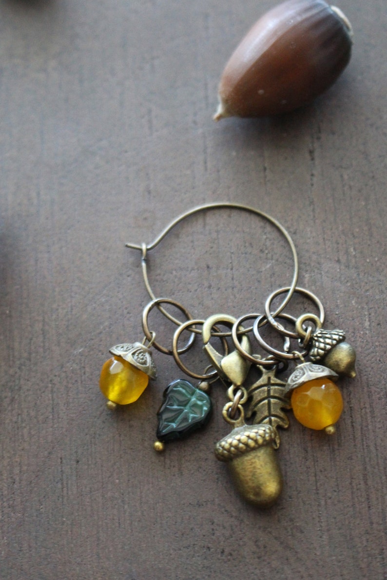 Fall Inspired Knitting Accessory • Harvest Acorn Stitch Markers • Unique Woodland Knitting Gift