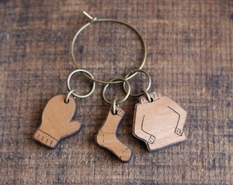 Knitwear Stitch Markers for Knitting • Lightweight Wooden Sock, Mitten, and Sweater Stitch Markers •  Cute Knitting Gift