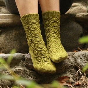 Nature Inspired Socks Knitting Pattern • Ivy Trellis Socks • Intermediate Knit Pattern PDF