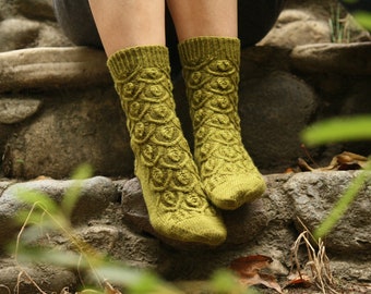 Nature Inspired Socks Knitting Pattern • Ivy Trellis Socks • Intermediate Knit Pattern PDF