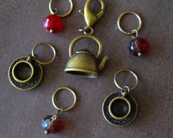 Tea Time Stitch Markers • Tea Set Knitting Accessory • Handmade Unique Tea Inspired Knitting Gift For Knitters