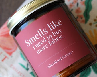 Blood Orange Candle For Quilting and Sewing • 9 oz or 4 oz Amber Glass Jar • Funny Gift Idea For Quilters And Seamstresses