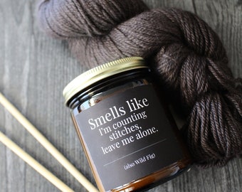 Wild Fig Candle For Knitters • 9 oz or 4 oz Amber Glass Jar • Funny Gift Idea For Knitters
