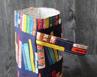 Bookshelf Project Bag • Cotton Project Bag With Snaps For Knitting and Sewing • Library • Gift Idea For Knitters
