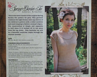 Knit Tee Pattern • Spring Garden Tee (Adult Sizes) Printed Knitting Pattern • Knitting Pattern Gift