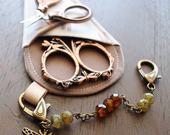 Copper Dragonfly Scissors Gift Set • Coordinating Dragonfly Scissors, Scissor Sleeve, Scissor Chain and Mini Embroidery Scissors