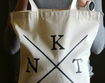 Bolsa de algodón K. N. I. T. • Bolsa de lona de algodón para tejedores • Bolsa grande minimalista en blanco y negro para llevar todo tipo de proyectos