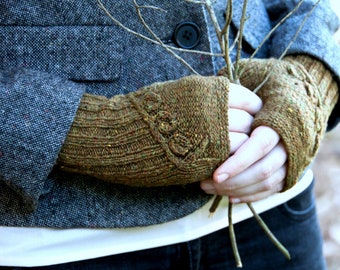 Fingerless Glove Pattern • Twigs and Willows Mitts Knitting Pattern PDF • Intermediate Knit Pattern