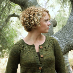 Leaf Yoked Cardigan for Women Pattern • Gnarled Oak Knitting Pattern PDF • Intermediate Knit Pattern