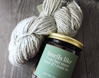 Sage & Cypress Candle For Knitters • 9 oz or 4 oz Amber Glass Jar • Funny Knitting Gift Idea