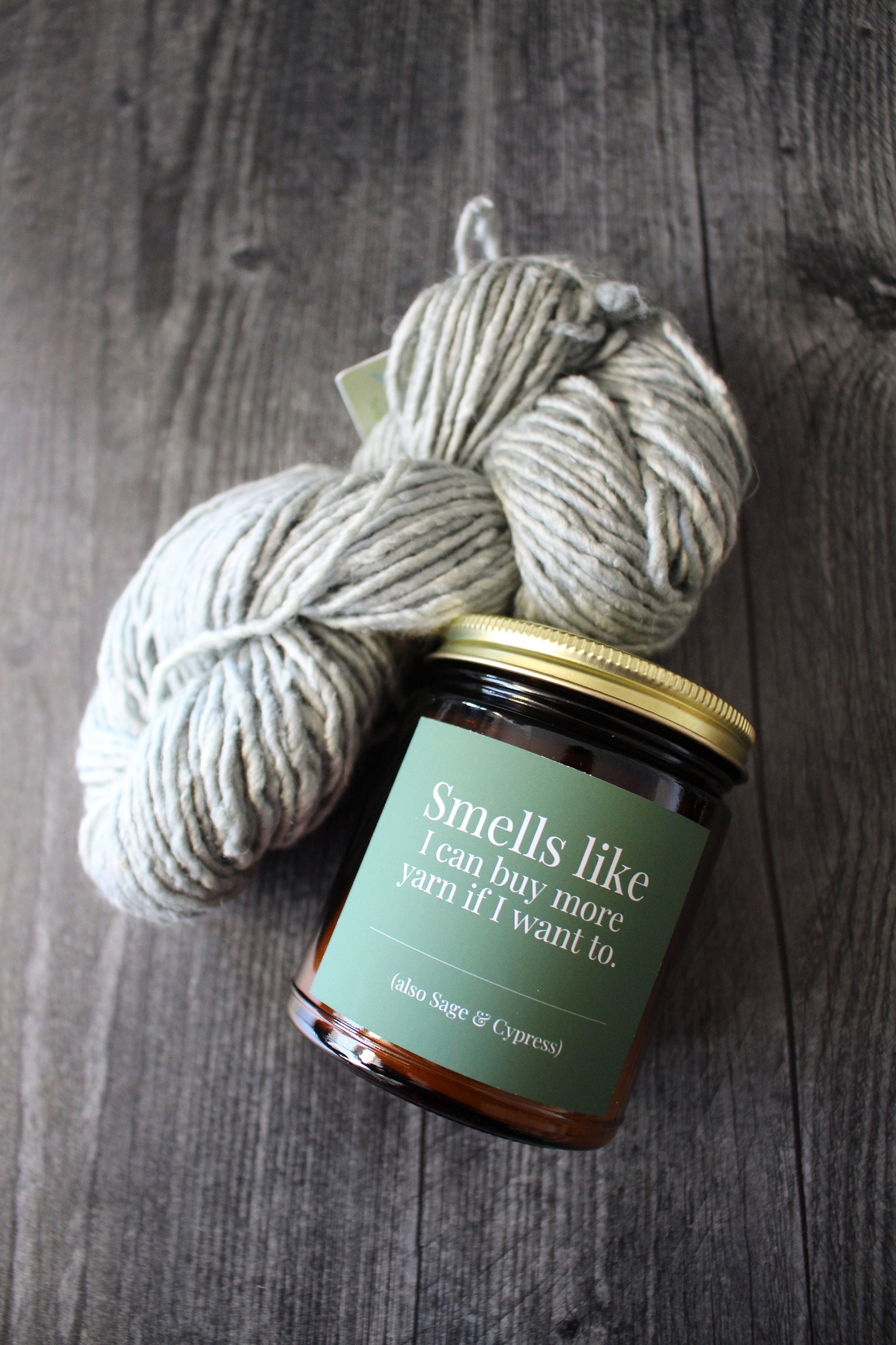 Sage & Cypress Candle For Knitters • 9 oz or 4 oz Amber Glass Jar • Funny Knitting Gift Idea