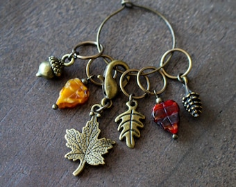 Feels Like Fall Stitch Markers • Autumn Inspired Knitting Accessory • Handmade Unique Knitting Gift With Fall Leaves, Pinecones, Acorns