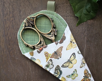 Butterfly Scissor Sleeve • Handsewn Case for Embroidery Scissors with Magnet and Pocket • Handmade Quilting Gift or Present for Seamstress