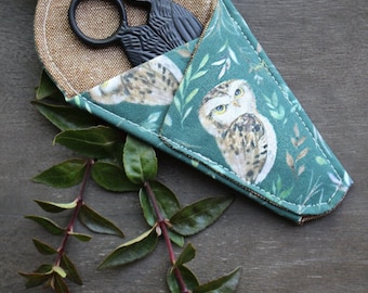 Owl Friends Scissor Sleeve • Handsewn Case for Embroidery Scissors with Magnet and Pocket • Handmade Quilting Gift or Gift for Seamstress