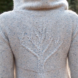 Hooded Tree Motif Cardigan Pattern • Bare Branches Knitting Pattern PDF • Intermediate Knit Pattern