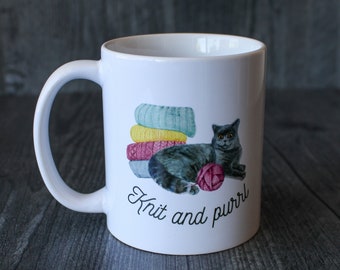 Knit and Purrl • Ceramic Mug For Knitter • Funny Knitting Gift For Cat Ladies
