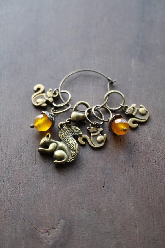 Squirrel & Acorn Stitch Markers • Woodland Inspired Knitting Accessory • Handmade Unique Forest Knitting Gift Idea For Mom