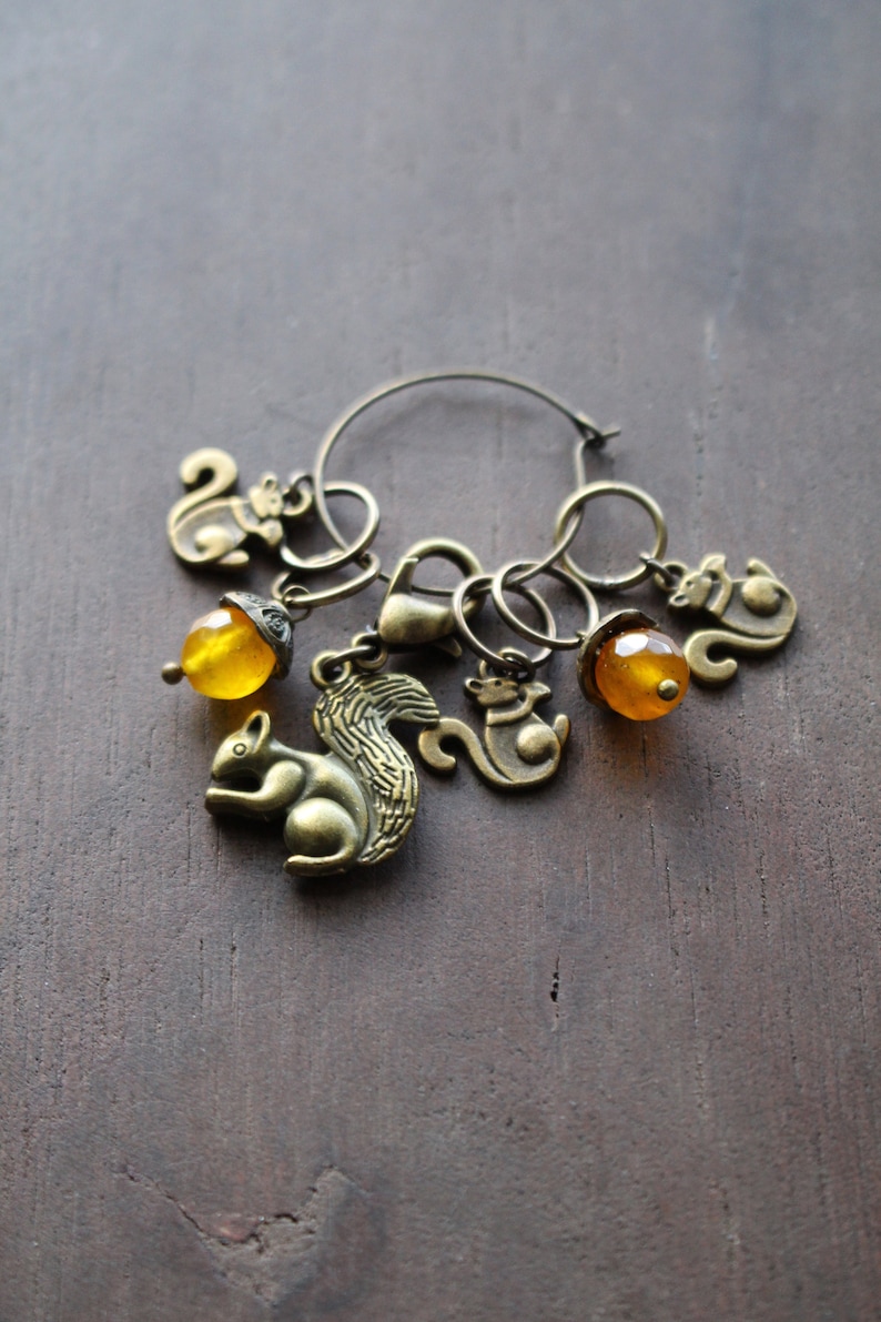 Squirrel & Acorn Stitch Markers • Woodland Inspired Knitting Accessory • Handmade Unique Forest Knitting Gift Idea For Mom