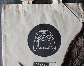 Sweater Progress Bar Tote • Cotton Canvas Yarn Bag • Gift For Knitter • Craft Project Bag • Knitting or Crocheting Tote