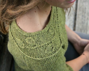 Breipatroon pdf-takje • Breipatroon raglantrui met bladhalslijn • Halflang breipatroon